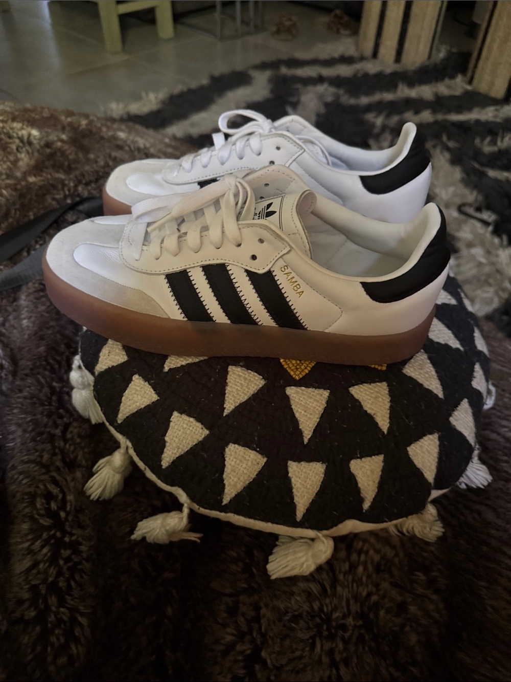 adidas White and Black Samba with Gum Sole